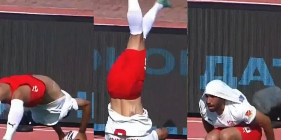 You have to see this! Player tees up goal with a somersault