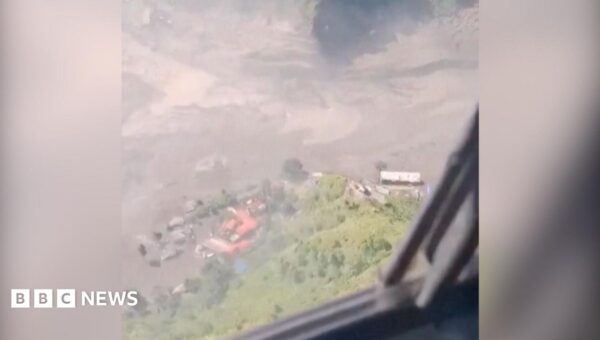 Aerial footage shows flooding on Nepal-Tibet border