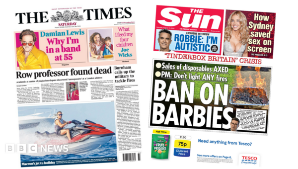 'Row professor found dead' and 'barbecue ban'