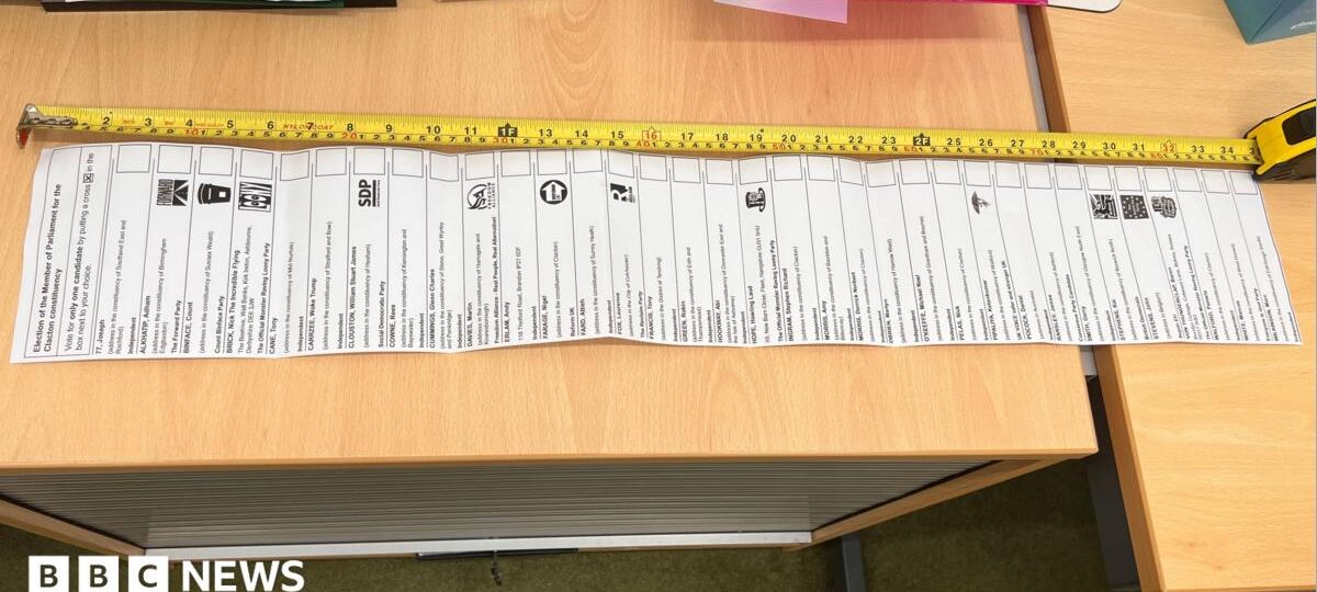 Ballot paper for Clacton by-election is longest in British electoral history