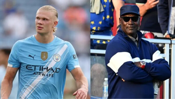 Erling Haaland poses with Michael Jordan in post-World Cup highlight