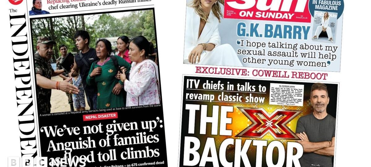 'Healey eyes banks and oil tax' and 'X Factor comeback'