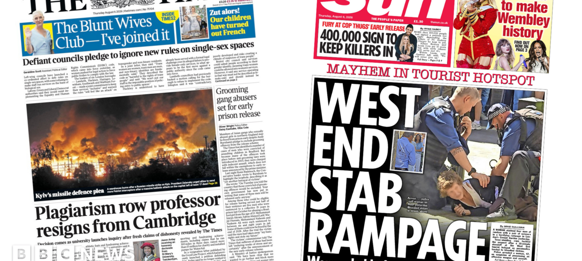 UK papers: 'Plagiarism row professor resigns' and 'West End stab rampage'