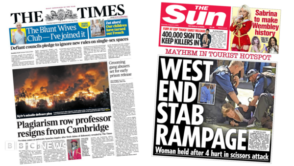 UK papers: ‘Plagiarism row professor resigns’ and ‘West End stab rampage’