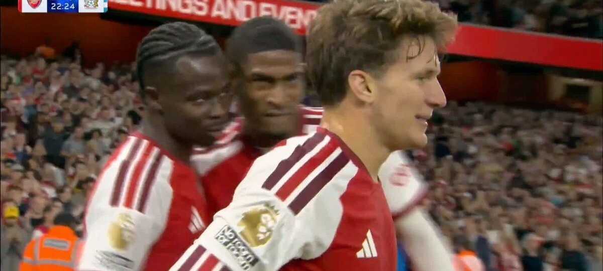 Watch: Bukayo Saka taps it home from close range after excellent play from new signing Christos Tzolis