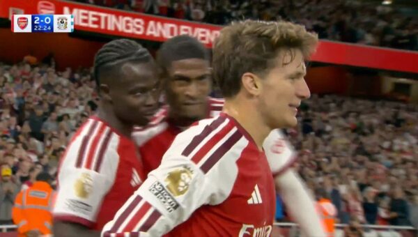 Watch: Bukayo Saka taps it home from close range after excellent play from new signing Christos Tzolis