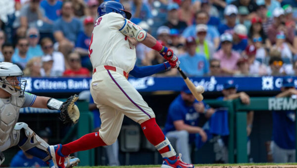 Schwarber hits 2 HRs, Hill delivers RBI single in 12th inning as Phillies beat Blue Jays 7-6