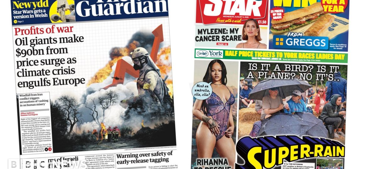 UK papers: 'Profits of war' and 'Super-rain'