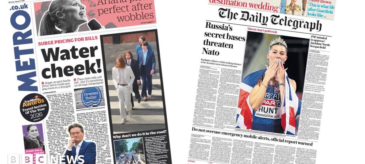 The Papers: 'Water cheek' and 'Queen Amy's gold rush'