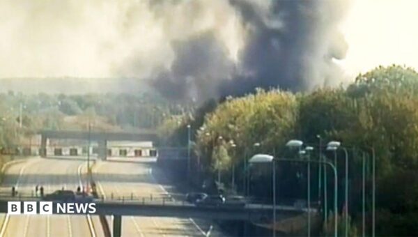 Risk of explosion at warehouse fire closes M25