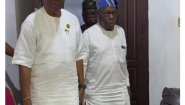 Osun election: Moment Obasanjo paid surprise visit to Adeleke [VIDEO]