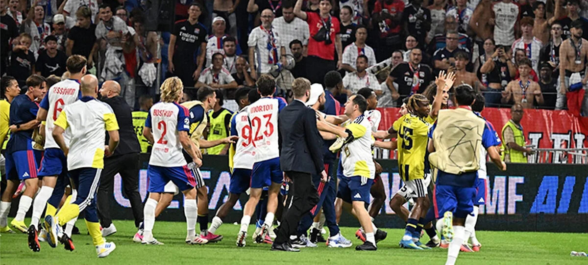 Former Arsenal star Matteo Guendouzi sparks wild brawl and fan attack in chaotic Champions League tie
