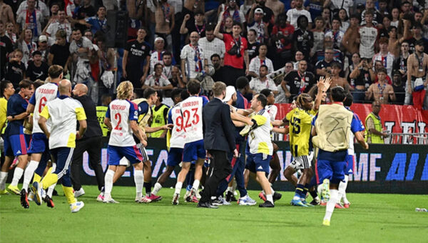 Former Arsenal star Matteo Guendouzi sparks wild brawl and fan attack in chaotic Champions League tie