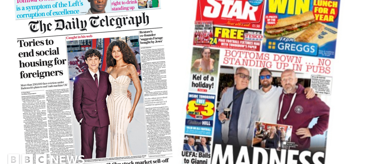 UK papers: 'Tories to end social housing for foreigners' and 'Bottoms down'
