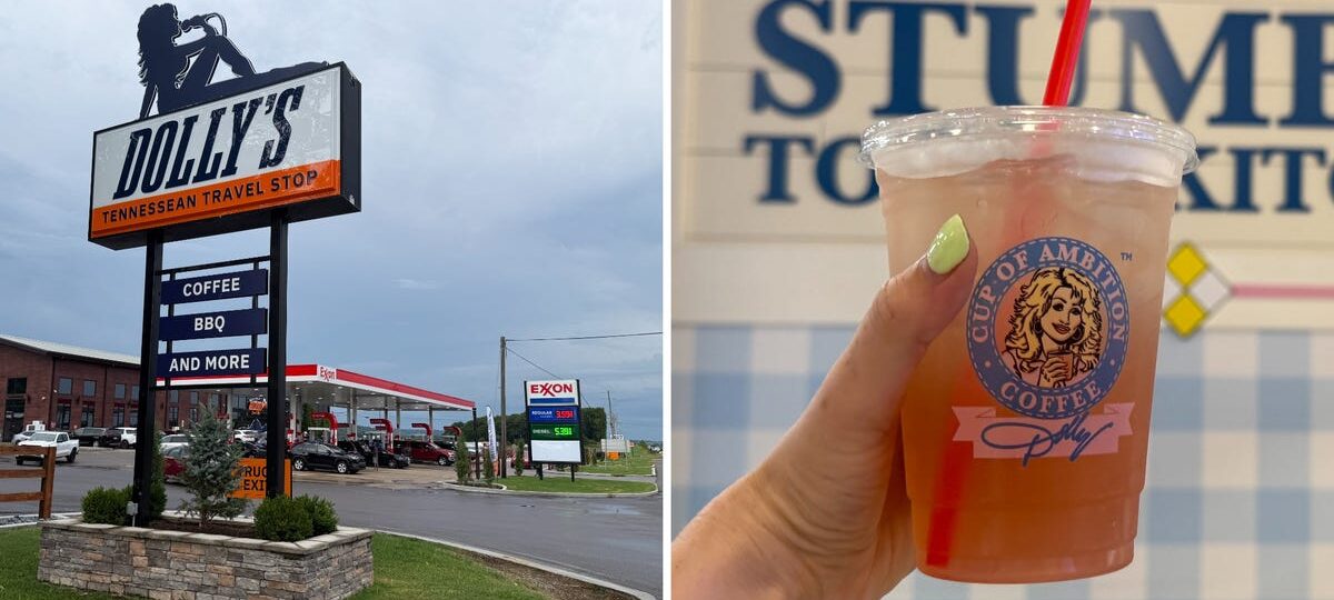 I visited Dolly's Tennessean Travel Stop. From the coffee shop to the bathroom, it was a whole Dolly Parton universe.