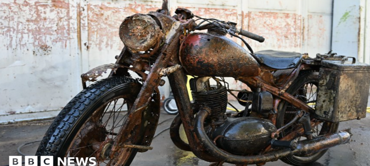 Danube river's low water levels reveal remains of WWII soldiers and motorcycle