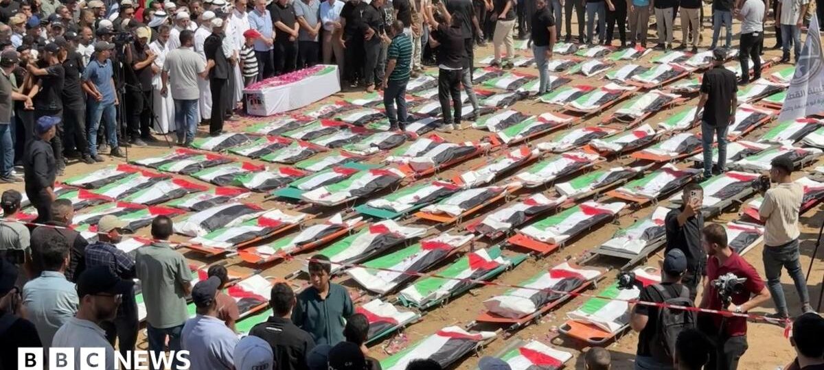 Mass funeral in Gaza for 112 Palestinians killed in 2023 Israeli strike