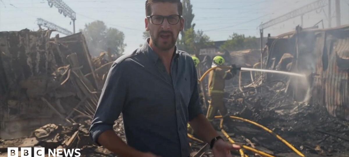Watch: BBC visits smouldering market in Ukraine after strikes