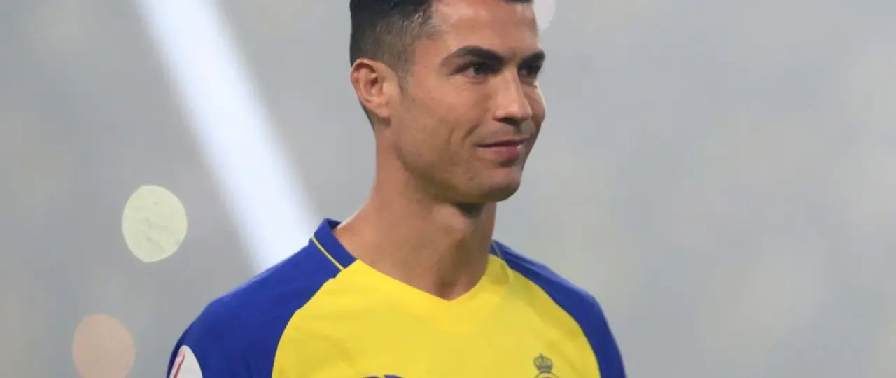 Ronaldo reacts as he scores in his first game of season for Al-Nassr