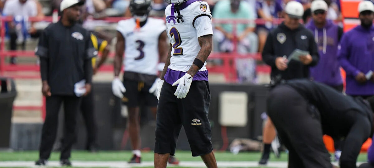 Ravens cornerback Nate Wiggins carted off with left leg injury