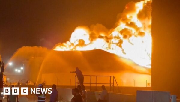 Watch: Huge blaze after attack on petrol tank in Libya