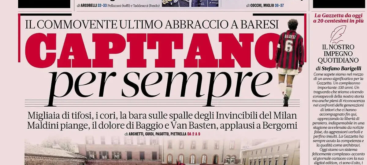 Today’s Papers: Baresi funeral, Inter reserve Romero, Bournemouth 10-1 Genoa