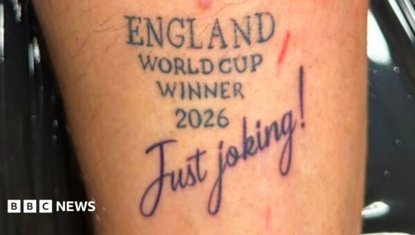 Fan adds ‘just joking’ to England World Cup win tattoo