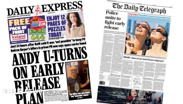 The Papers: 'Andy U-turns on early release' and 'Hunt on for eclipse glasses'