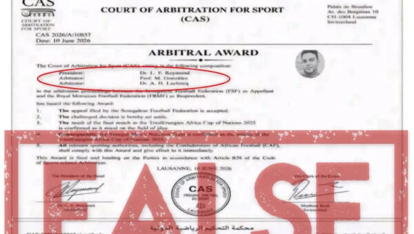 Hoax letter falsely claims Senegal declared AFCON winners by sporting tribunal