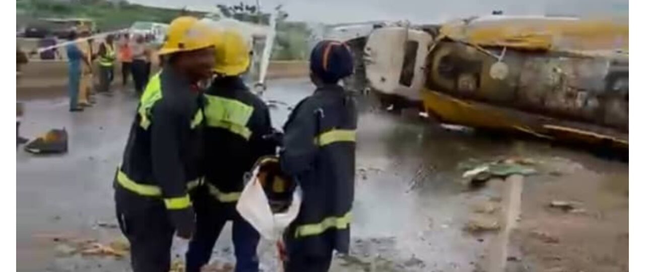 Fire agency recovers two bodies as tanker summersaults in Ibadan [PHOTO]