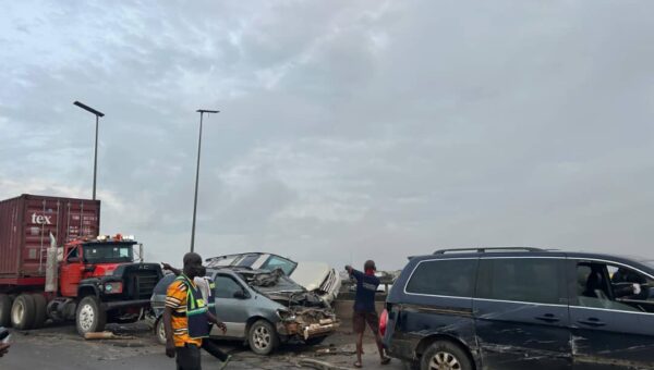 Container truck loses control, crashes into six vehicles on Kara bridge in Lagos
