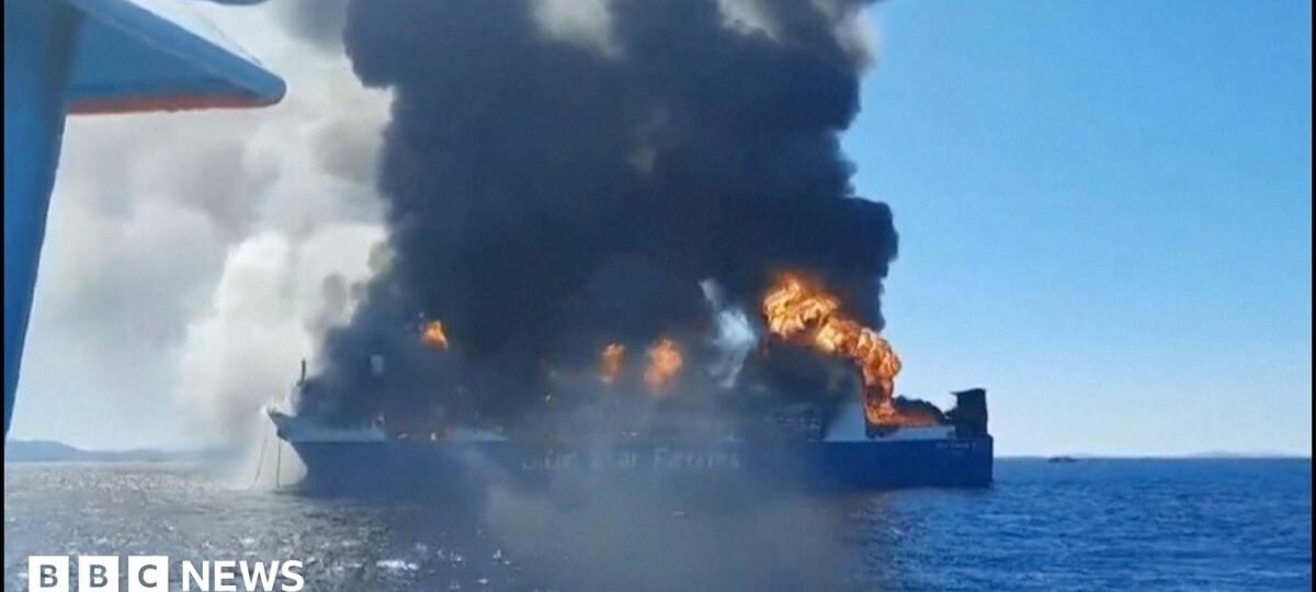 Smoke rises from burning Greek cargo ship near Mykonos