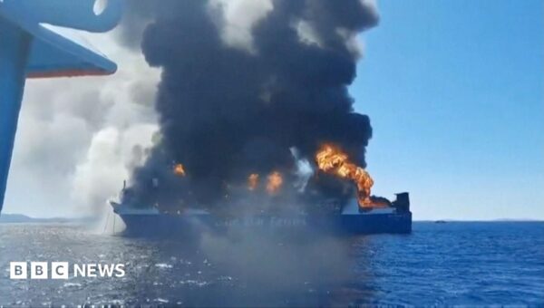 Smoke rises from burning Greek cargo ship near Mykonos