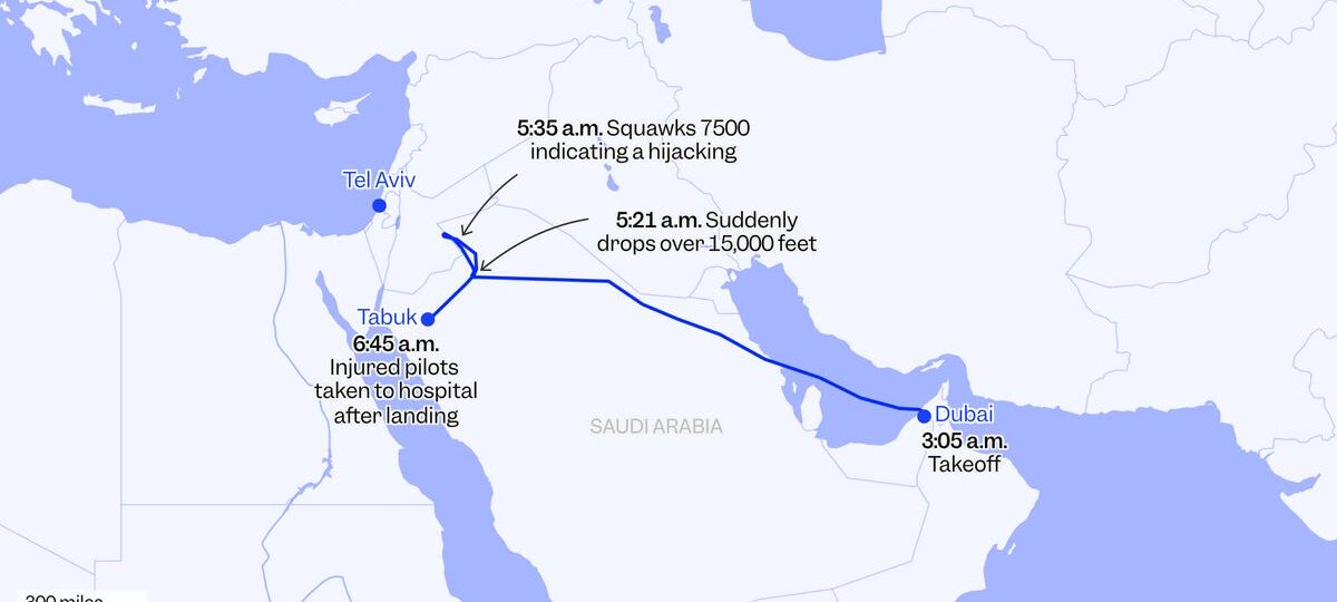 A flight between Dubai and Tel Aviv dropped 17,000 feet, then sent a hijack warning. Here's what we know.