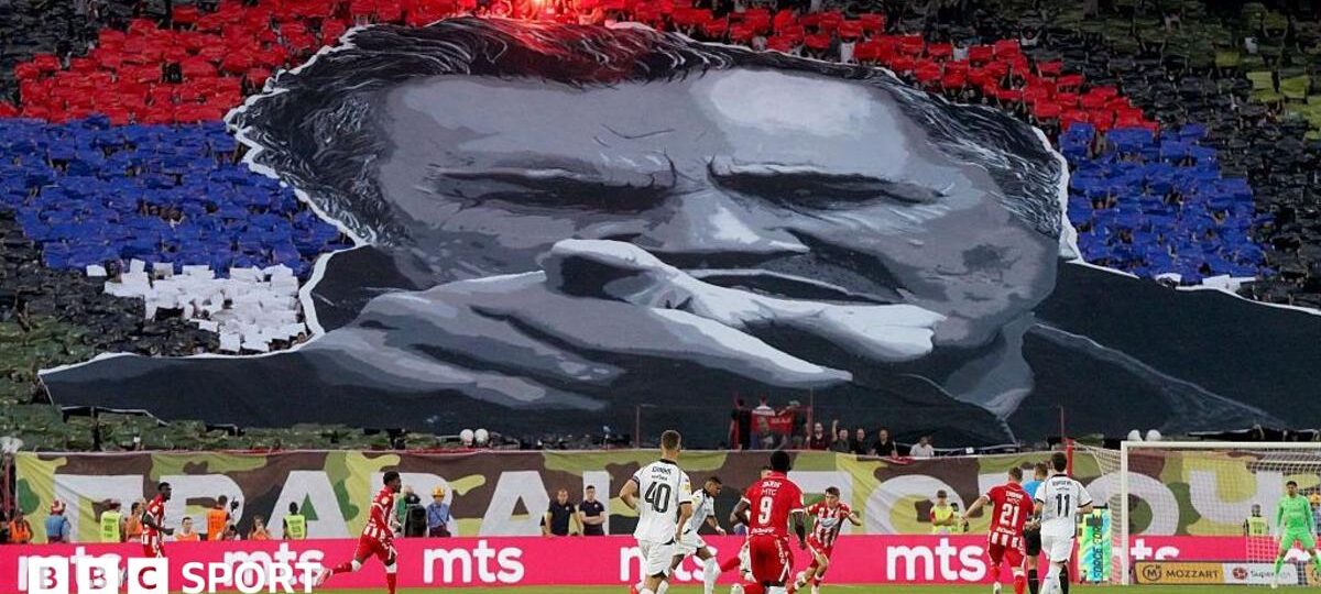 Red Star fans unveil tifo of war criminal Mladic before derby