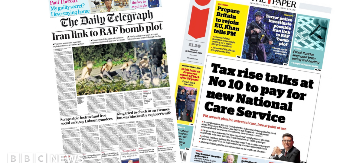 The Papers: 'Iran link to RAF bomb plot' and 'Tax rise talks at No 10'