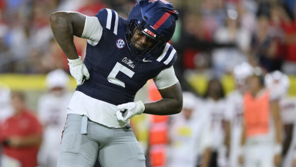 Why is Kam Franklin helmet a Guardian cap for Ole Miss vs LSU?
