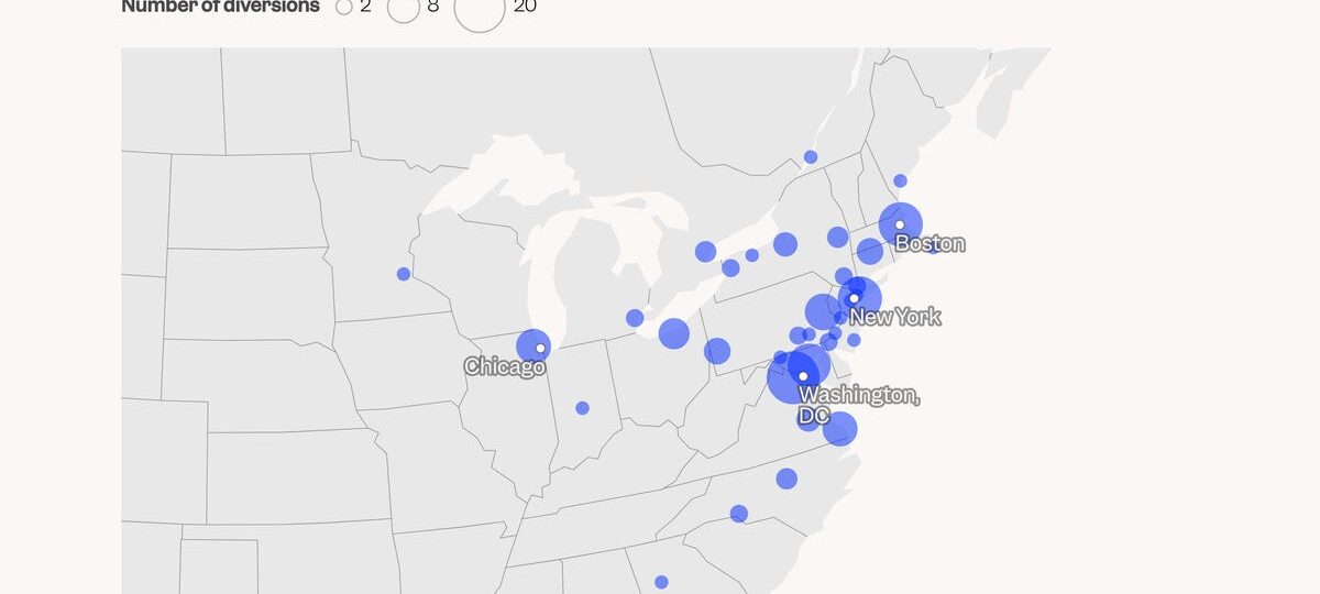 Mapped: The 165 flights diverted during air traffic chaos when a fiber-optic cable was accidentally cut