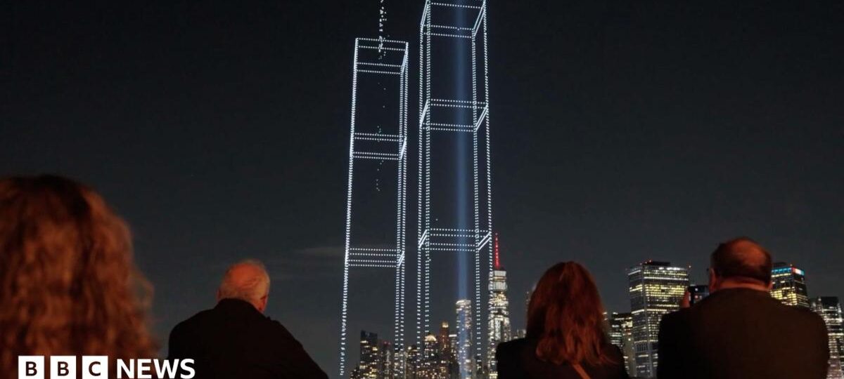 Drone display recreates the Twin Towers over New York City