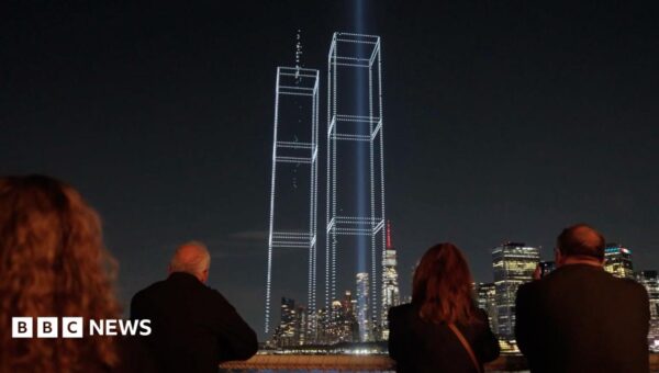 Drone display recreates the Twin Towers over New York City