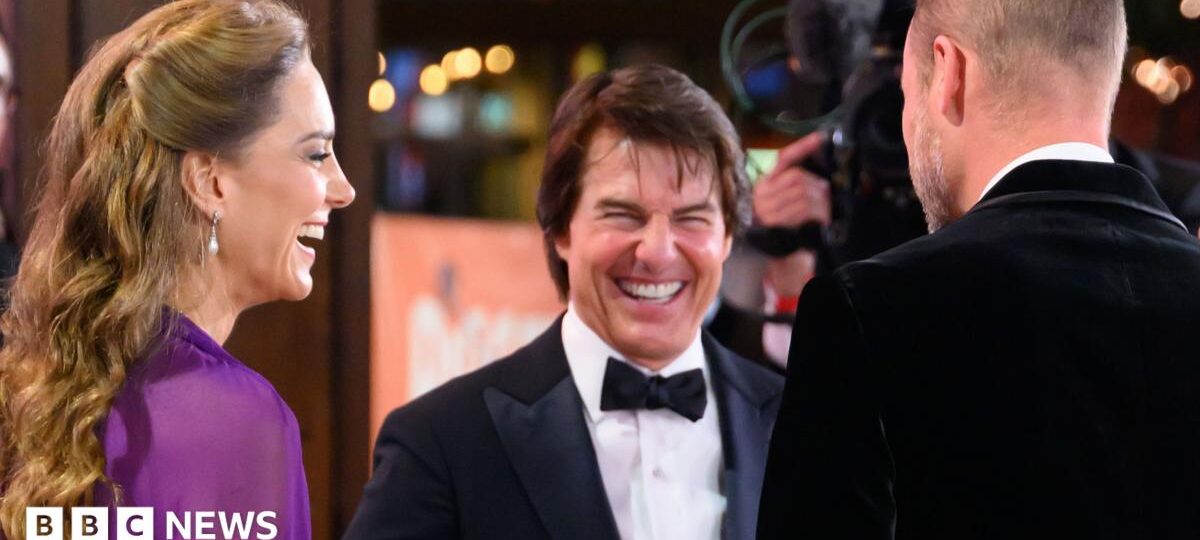 Prince and Princess of Wales share a laugh with Tom Cruise at film premiere