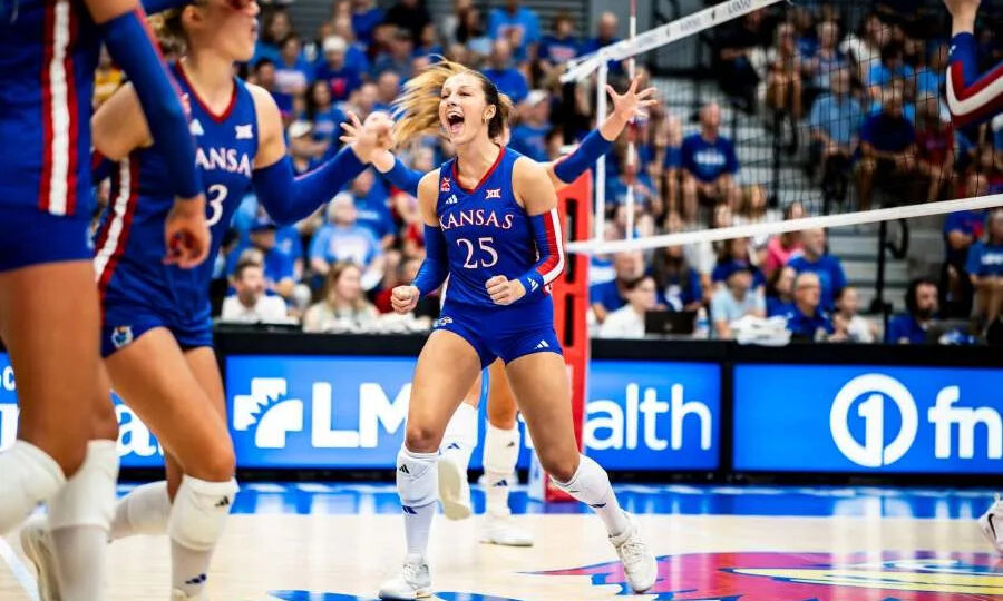 Kansas volleyball sweeps Wichita State in home opener