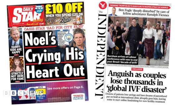 The Papers: ‘Noel’s crying his heart out’ and ‘global IVF disaster’
