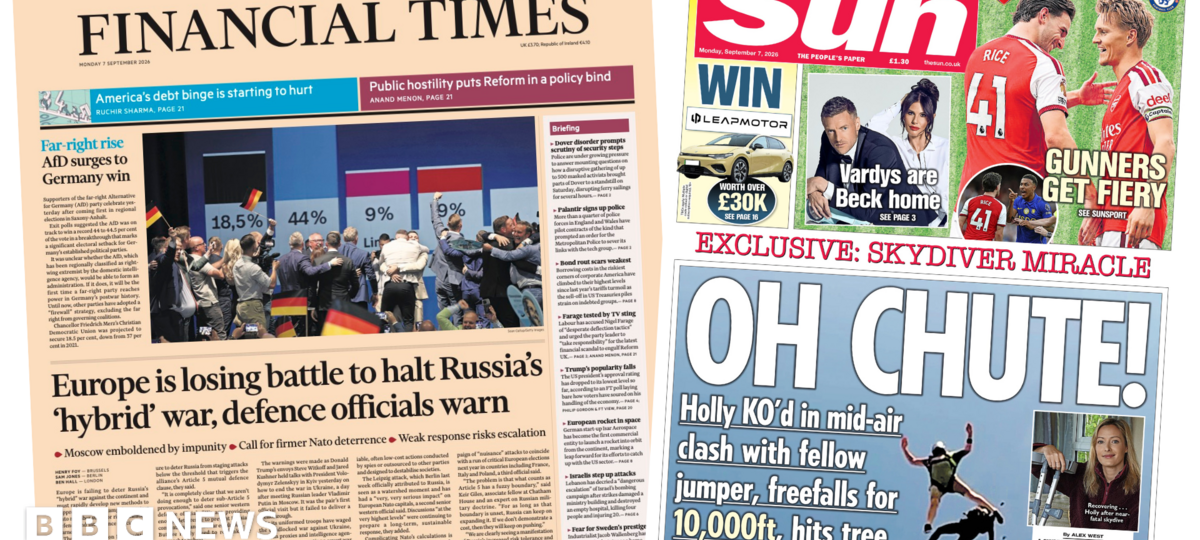 The Papers: 'Losing battle to halt Russia's 'hybrid' war' and 'Oh chute!'