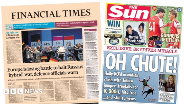 The Papers: 'Losing battle to halt Russia's 'hybrid' war' and 'Oh chute!'