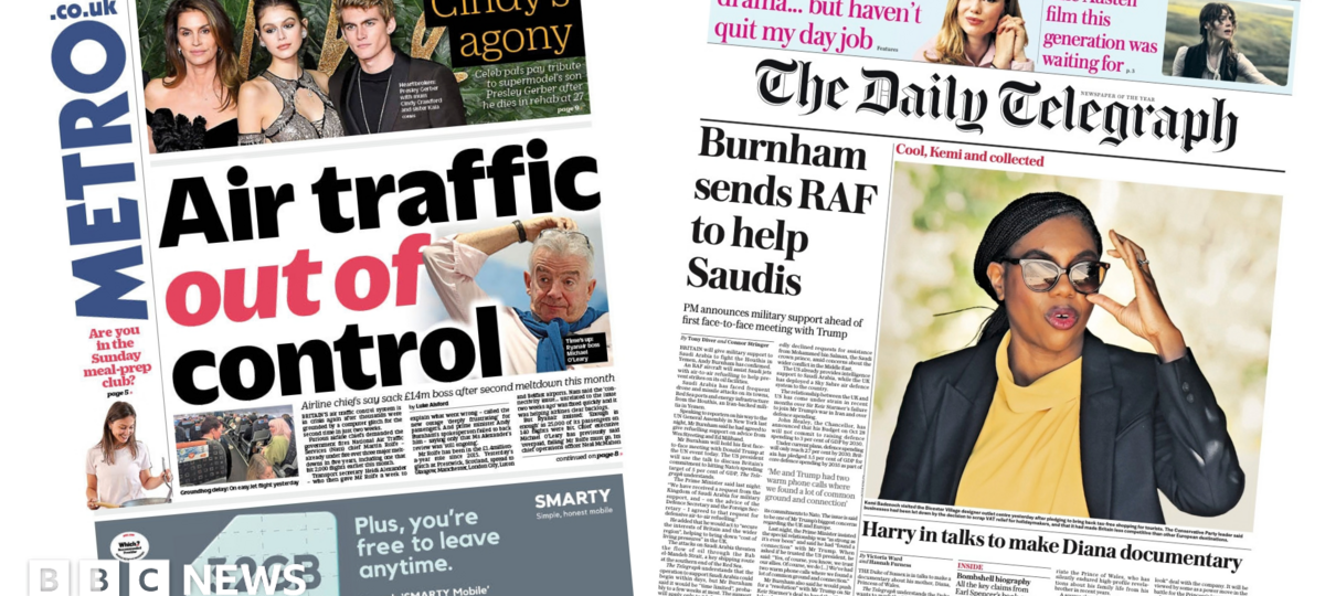 The Papers: 'Air traffic out of control' and 'RAF to help Saudis'