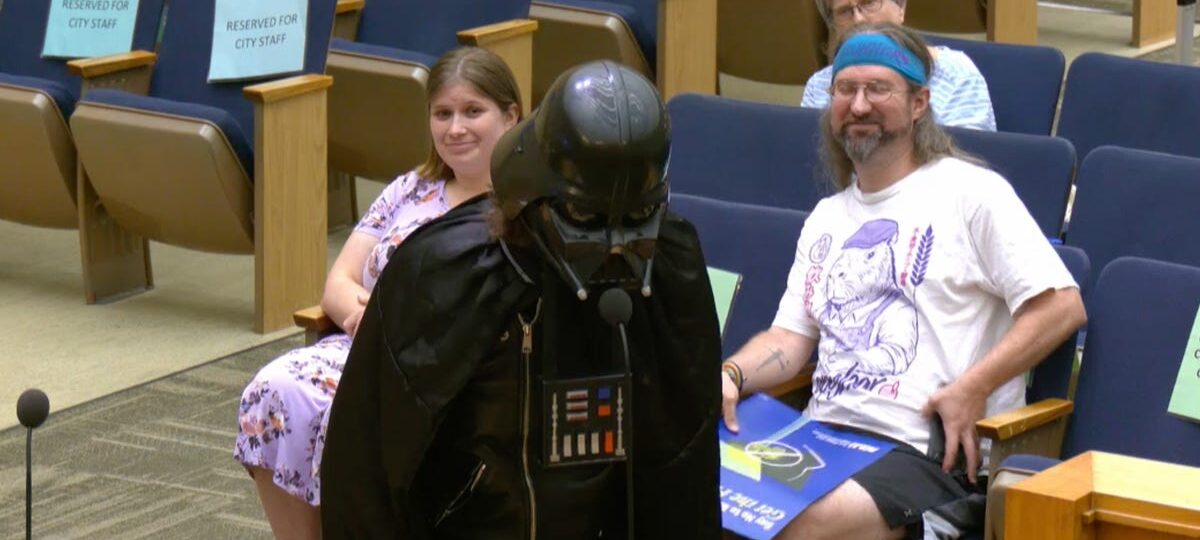 A Darth Vader costume, a poem, and droning noise: Americans get creative to protest Flock cameras and data centers