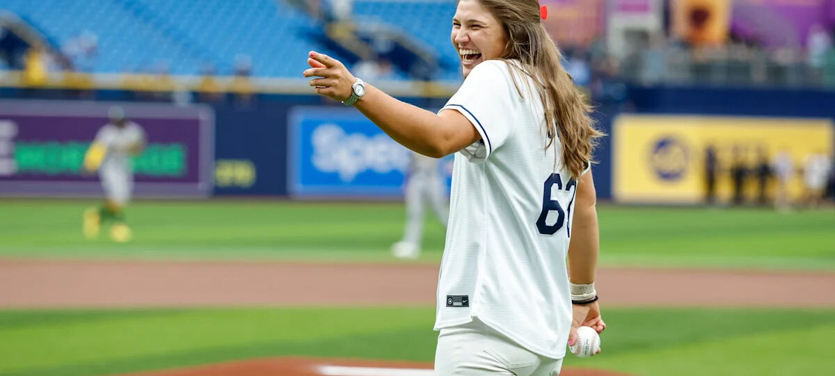 LPGA's Melanie Green throws first pitch at Tampa Bay Rays game to promote star-studded Annika