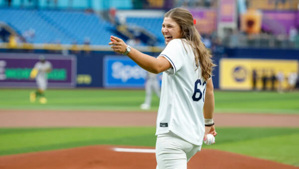 LPGA's Melanie Green throws first pitch at Tampa Bay Rays game to promote star-studded Annika