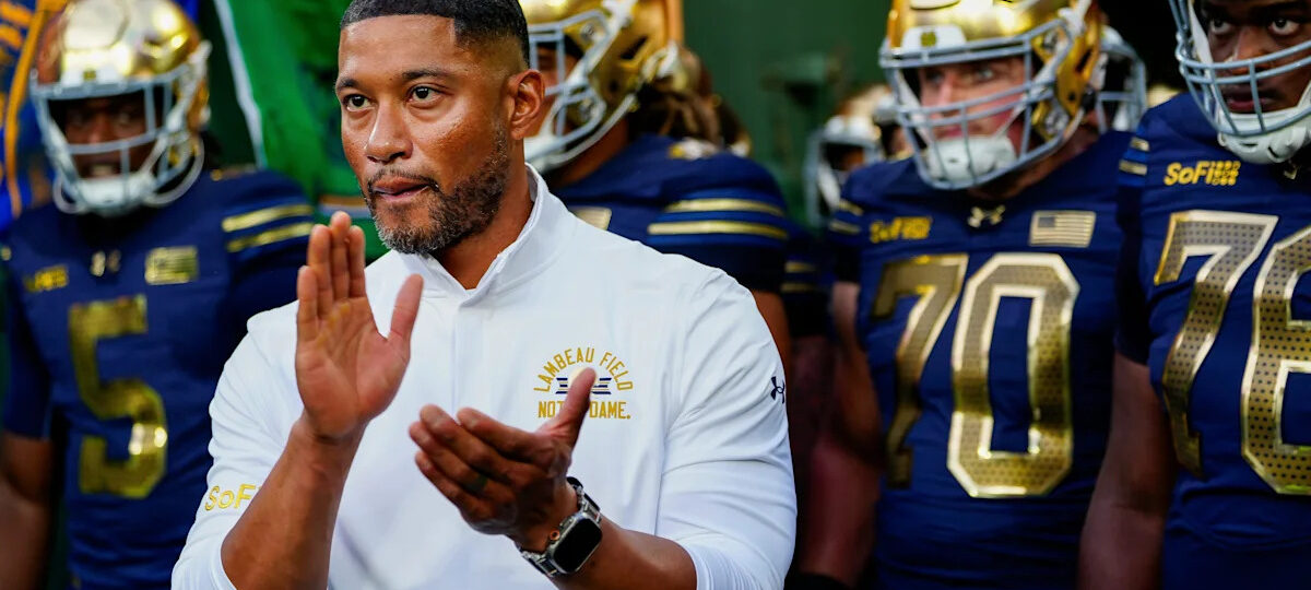 Notre Dame football’s Marcus Freeman on painted hairline: 'If rain's in the forecast, put a hat on'